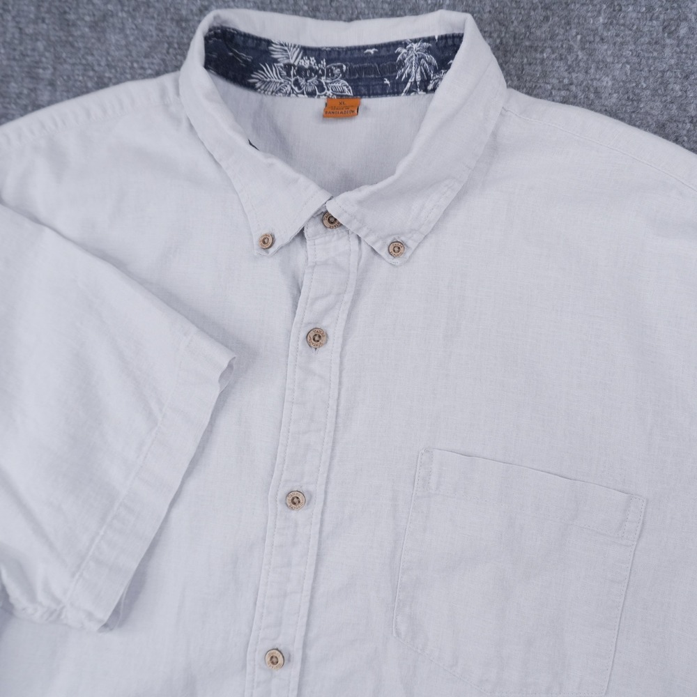 Tailor Vintage Button Down Shirt Mens XL Grey Linen Cotton Short Sleeve Tropical - Picture 1 of 8